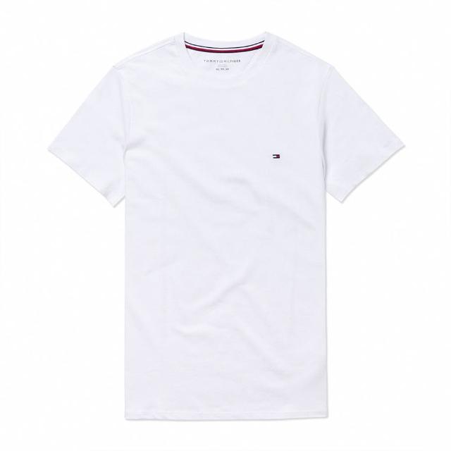 【Tommy Hilfiger】TOMMY 經典刺繡Logo圓領素面短袖T恤 上衣-白色(平輸品)