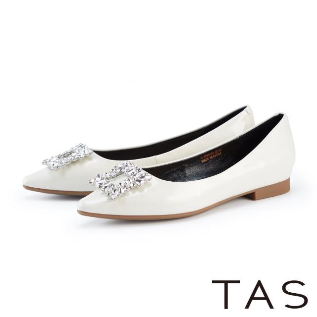 【TAS】璀璨鑽飾漆皮尖頭平底鞋(米白)