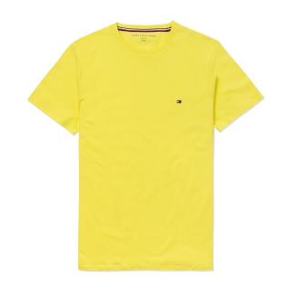 【Tommy Hilfiger】TOMMY 經典刺繡Logo圓領素面短袖T恤 上衣-螢光黃色(平輸品)