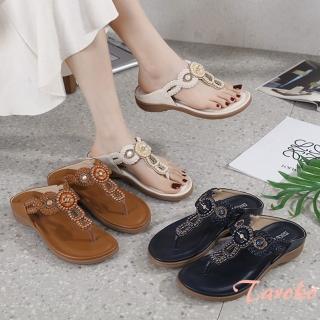 【Taroko】時尚珍珠串T字夾腳大尺碼拖鞋(3色可選)