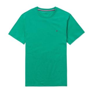【Tommy Hilfiger】TOMMY 經典刺繡Logo圓領素面短袖T恤 上衣-草綠色(平輸品)