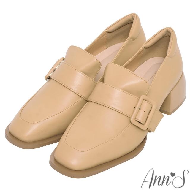 【Ann’S】同色系寬帶大方扣-方頭粗跟樂福鞋4.5cm(杏)