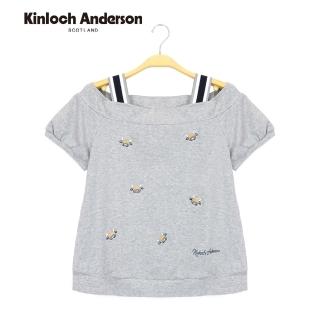 【Kinloch Anderson】小露肩牛牛刺繡螺紋短袖上衣 T恤 金安德森女裝(灰)