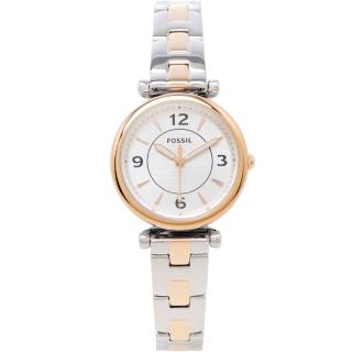 【FOSSIL】甜美風格款不鏽鋼錶帶手錶-銀色面x玫瑰金色與銀色/28mm(ES5201)