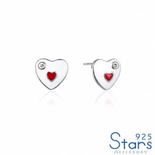 【925 STARS】純銀925微鑲美鑽紅色愛心造型耳環(純銀925耳環 美鑽耳環 愛心耳環)