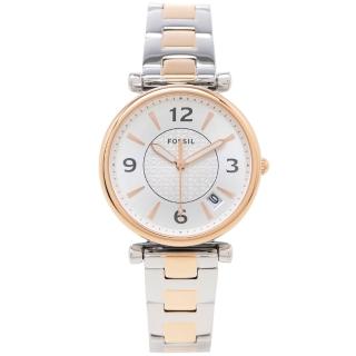 【FOSSIL】甜美時尚風不鏽鋼錶帶手錶-銀色面x玫瑰金色與銀色/35mm(ES5156)