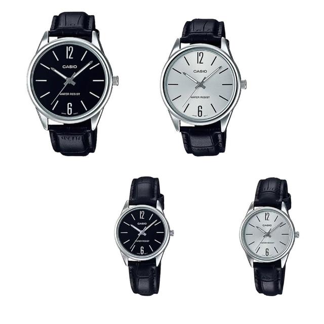 【CASIO 卡西歐】MTP-V005L LTP-V005L商務紳士大三針皮革腕錶/黑白x銀框/