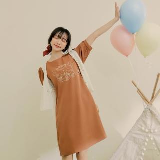 【OB 嚴選】KITTY野餐系列甜美印花公主袖傘襬洋裝 《KB1484》