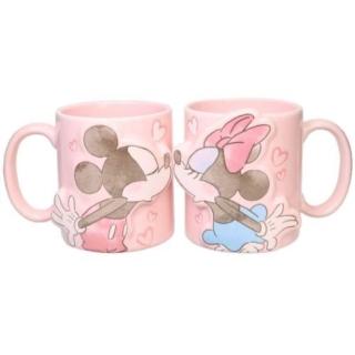 【小禮堂】Disney 迪士尼 米奇 米妮 陶瓷對杯組 300ml - 粉親吻款(平輸品)
