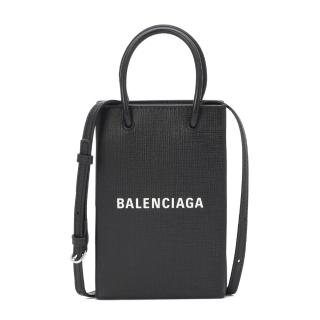【Balenciaga 巴黎世家】Shopping Phone 皮革 手機包 紙袋包 肩背包 斜背包 黑色