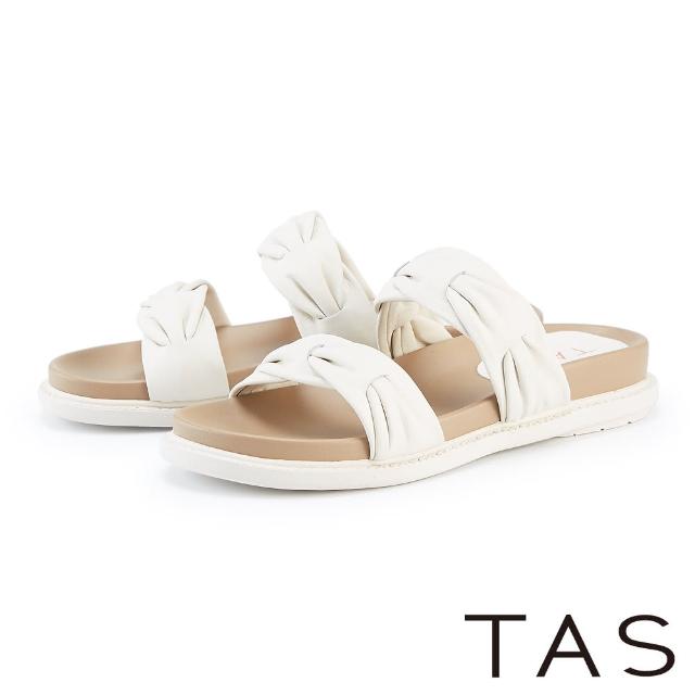 【TAS】抓皺二字寬帶羊皮厚底拖鞋(白色)