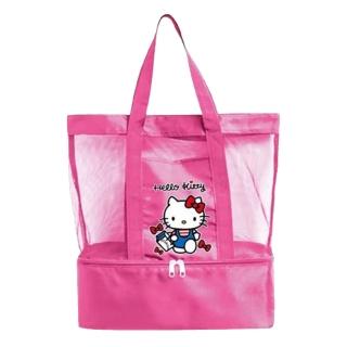 【小禮堂】Hello Kitty 尼龍網眼透氣手提袋 - 粉購物款(平輸品)