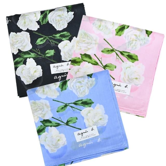 【agnes b.】玫瑰花方巾/領巾2入組合(多色選)