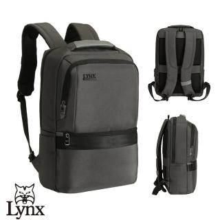 【Lynx】美國山貓嚴選尼龍布包中型商務後背包 多隔層機能收納/筆電保護袋(深灰)