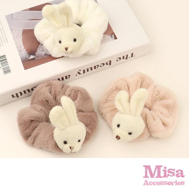 【MISA】毛絨髮圈 小兔髮圈/可愛立體毛絨小兔造型大腸圈 髮圈(3色任選)