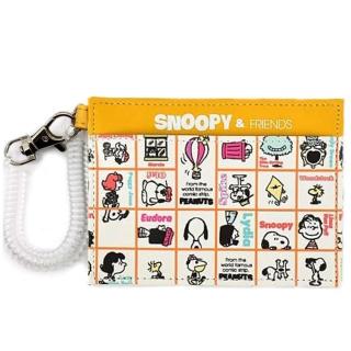 【小禮堂】Snoopy 皮質彈簧扣票卡夾 - 黃白格子兄弟款(平輸品)