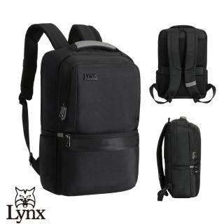 【Lynx】美國山貓嚴選尼龍布包中型商務後背包 多隔層機能收納/筆電保護袋(黑色)