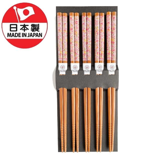 【DAIDOKORO】日本製粉紅花卉頂級天然竹筷子5雙入 若狹塗箸(彩色/抗菌加工/防滑加工/洗碗機適用)