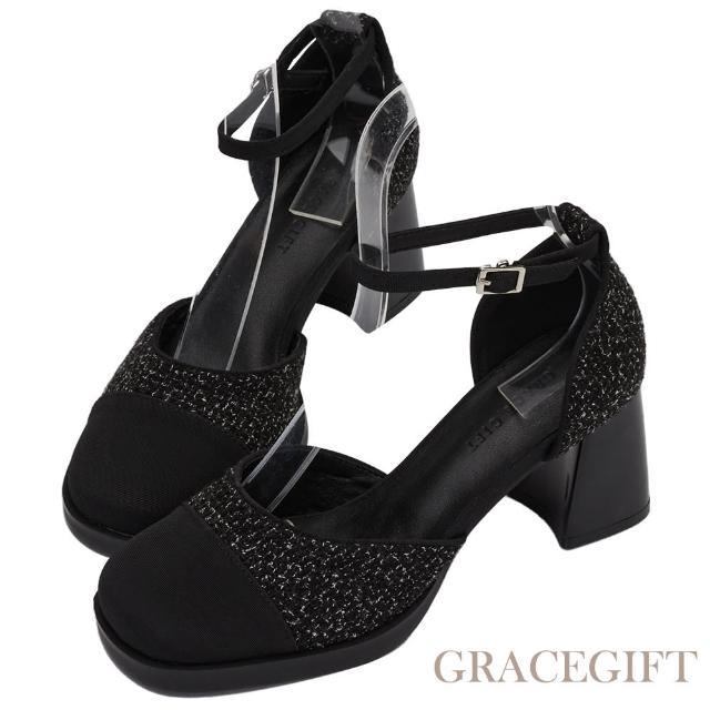 【Grace Gift】優雅名媛風繫踝中高跟鞋(黑)