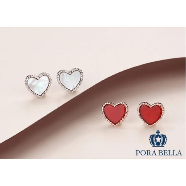 【Porabella】925純銀小紅心耳環 人工紅瑪瑙心型耳環心型耳環 穿洞式耳環 Earrings