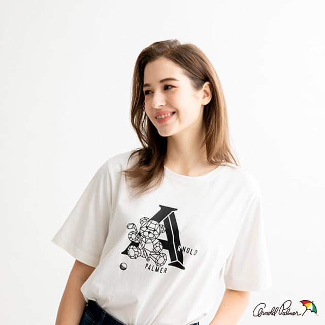 【Arnold Palmer 雨傘】女裝-彈性棉鑽石熊AP印花T-Shirt(白色)