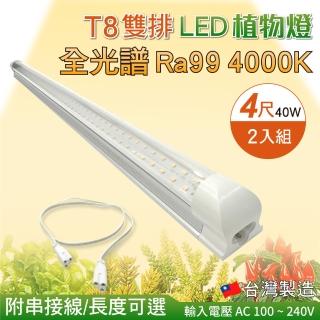 【築光坊】T8 雙排 4尺40W 全光譜 植物燈 4000K Ra99 植物生長燈 2入組(附串接線 太陽光 支架燈)