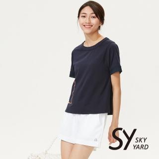 【SKY YARD】網路獨賣款-百搭簡約假口袋印花造型上衣(深藍)