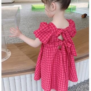 【Baby 童衣】桃紅泡泡袖格子娃娃裙 女寶寶夏季洋裝 女童短袖洋裝 89035(共１色)