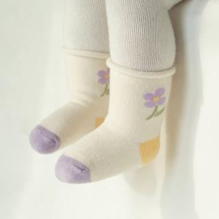 【Happy Prince】韓國製 Elice紫色小花捲邊嬰兒童中筒襪(寶寶襪子高筒襪半統襪長襪短襪)