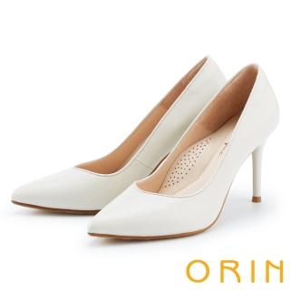 【ORIN】素面質感牛皮尖頭高跟鞋(白色)