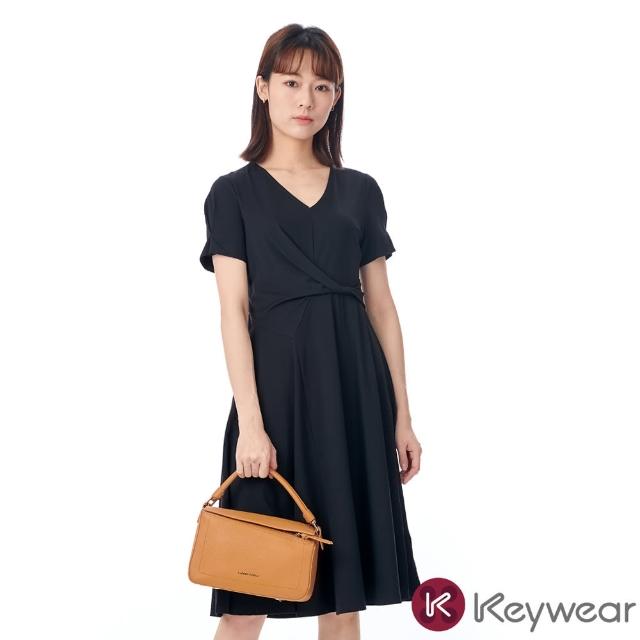 【KeyWear 奇威名品】優雅扭結設計短袖洋裝