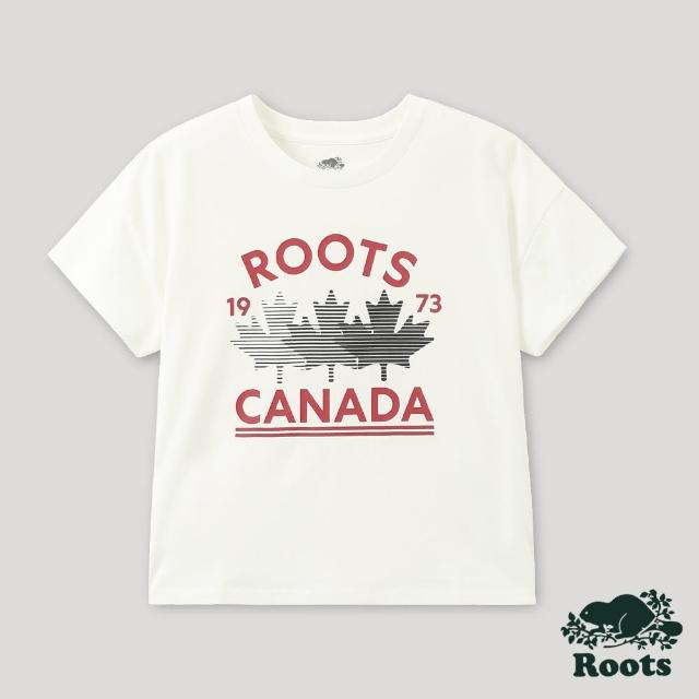 【Roots】Roots女裝-加拿大日系列 楓葉元素有機棉寬版短袖T恤(白色)