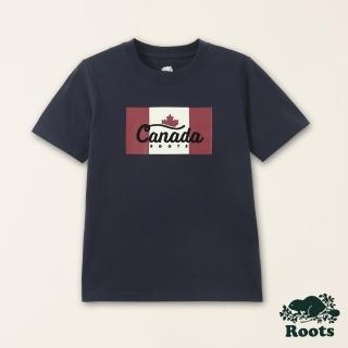 【Roots】Roots大童-加拿大日系列 加拿大國旗有機棉短袖T恤(軍藍色)