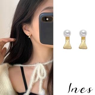 【INES】S925銀針時尚幾何小三角珍珠造型耳環(S925銀針耳環 三角耳環 珍珠耳環)