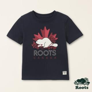 【Roots】Roots小童-加拿大日系列 楓葉海狸有機棉短袖T恤(軍藍色)