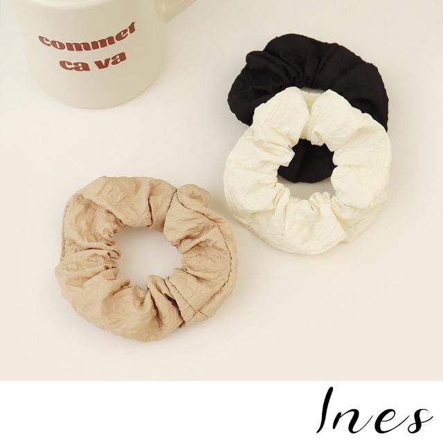 【INES】純色髮圈 皺面布髮圈/法式復古純色皺面布造型大腸圈 髮圈(3色任選)
