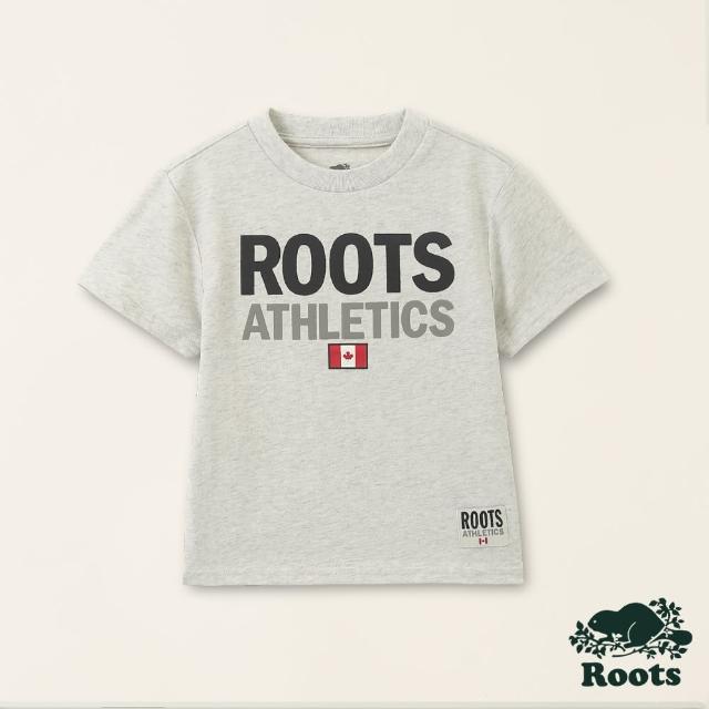 【Roots】Roots小童-加拿大日系列 文字設計有機棉短袖T恤(白麻灰)