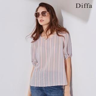 【Diffa】粉綠條造型袖上衣-女