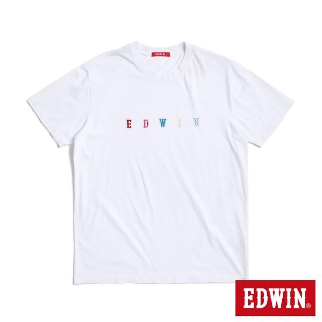 【EDWIN】男裝 人氣復刻款 繽紛繡花LOGO短袖T恤(白色)