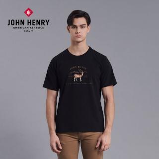 【JOHN HENRY】鹿印花短袖T恤-黑色
