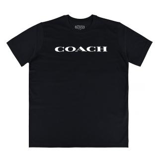 【COACH】COACH ESSENTIAL 白字LOGO純棉短袖T恤(男款/黑x藍)
