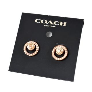 【COACH】鏤空圓圈水鑽針式耳環-玫瑰金