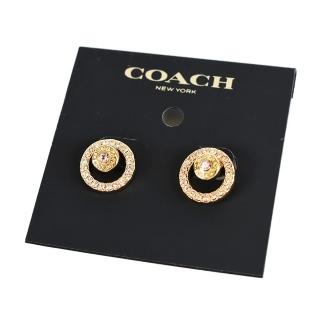 【COACH】鏤空圓圈水鑽針式耳環-金色