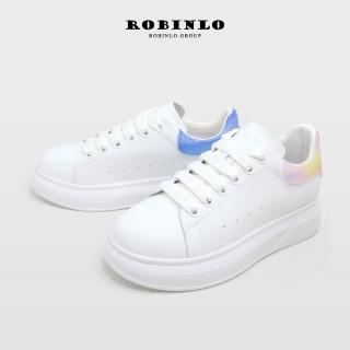 【Robinlo】真皮果凍炫彩厚底小白鞋休閒鞋EARLE(湖水藍/極光粉)