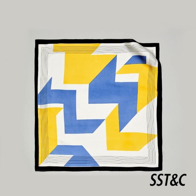 【SST&C 最後55折】黃藍幾何方巾9462305002