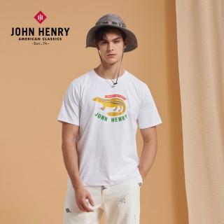 【JOHN HENRY】麝香貓印花短袖T恤-白色