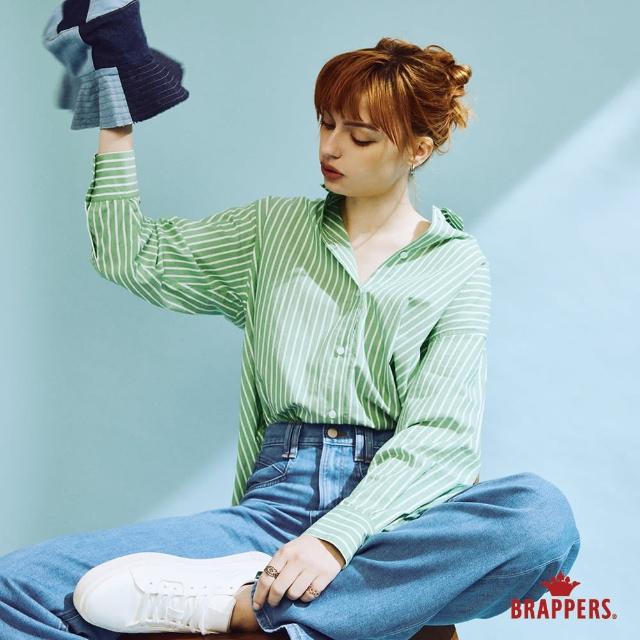 【BRAPPERS】女款 清新條紋寬鬆襯衫(綠)