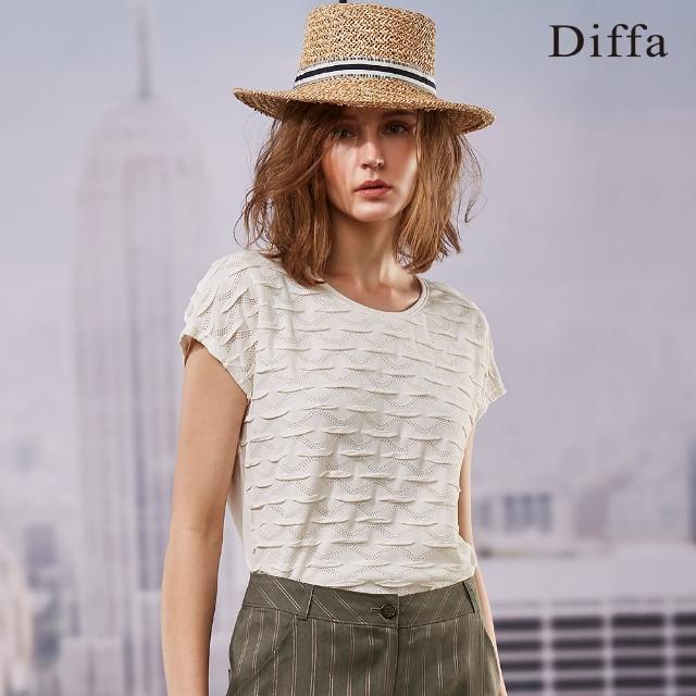 【Diffa】異素材拼接蓋袖上衣-女