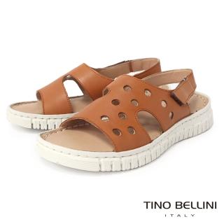 【TINO BELLINI 貝里尼】歐洲進口羊皮簍空魔鬼氈後帶厚底涼鞋FSJO010(棕)
