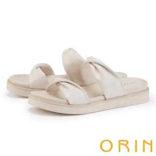 【ORIN】羊皮雙紐帶平底拖鞋(米色)